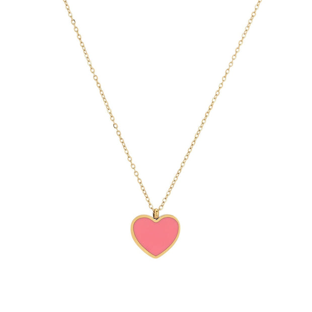 Collier en acier cœur rose