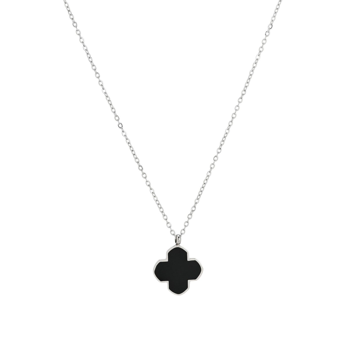Collier en acier trèfle noir