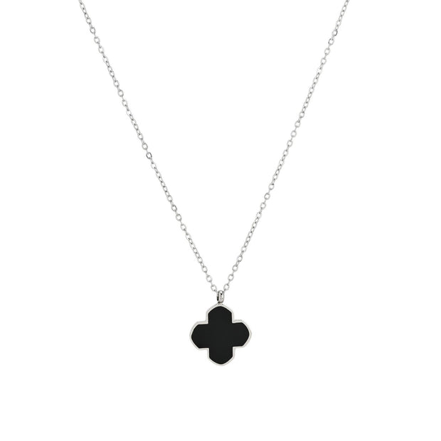 Collier en acier trèfle noir