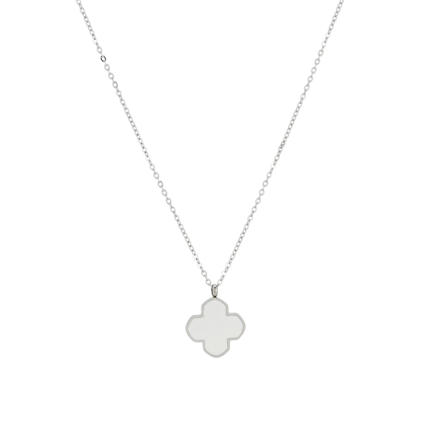 Collier en acier trèfle blanche