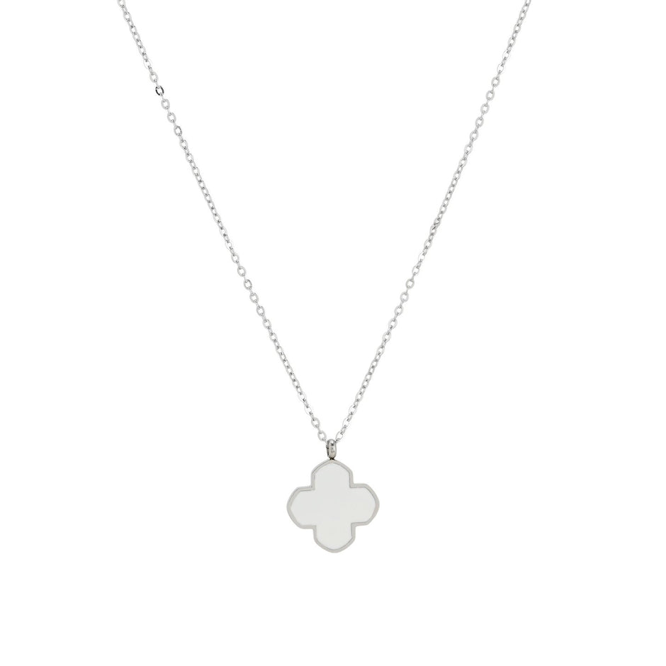 Collier en acier trèfle blanche
