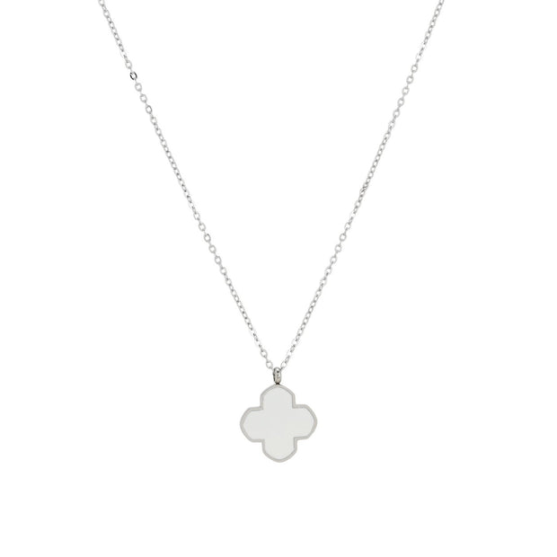 Collier en acier trèfle blanche