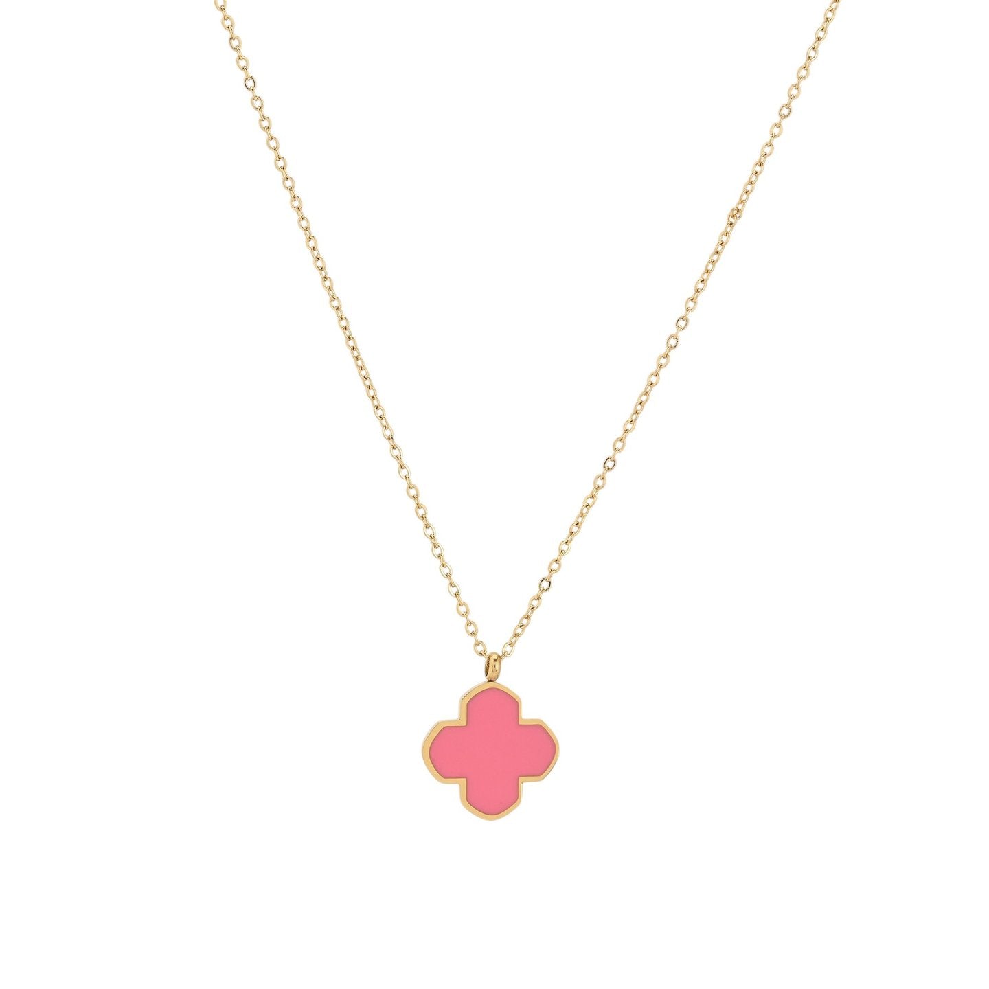 Collier en acier trèfle rose