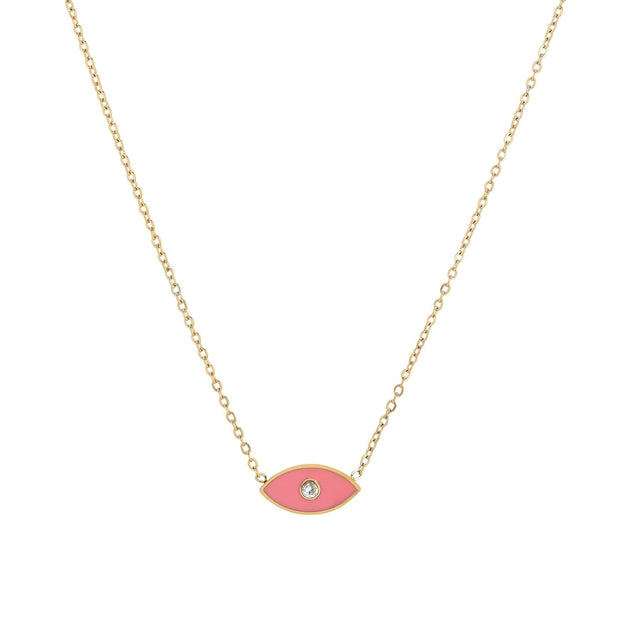 Collier en acier œil rose