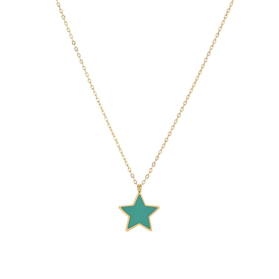 Collier en acier étoile vert