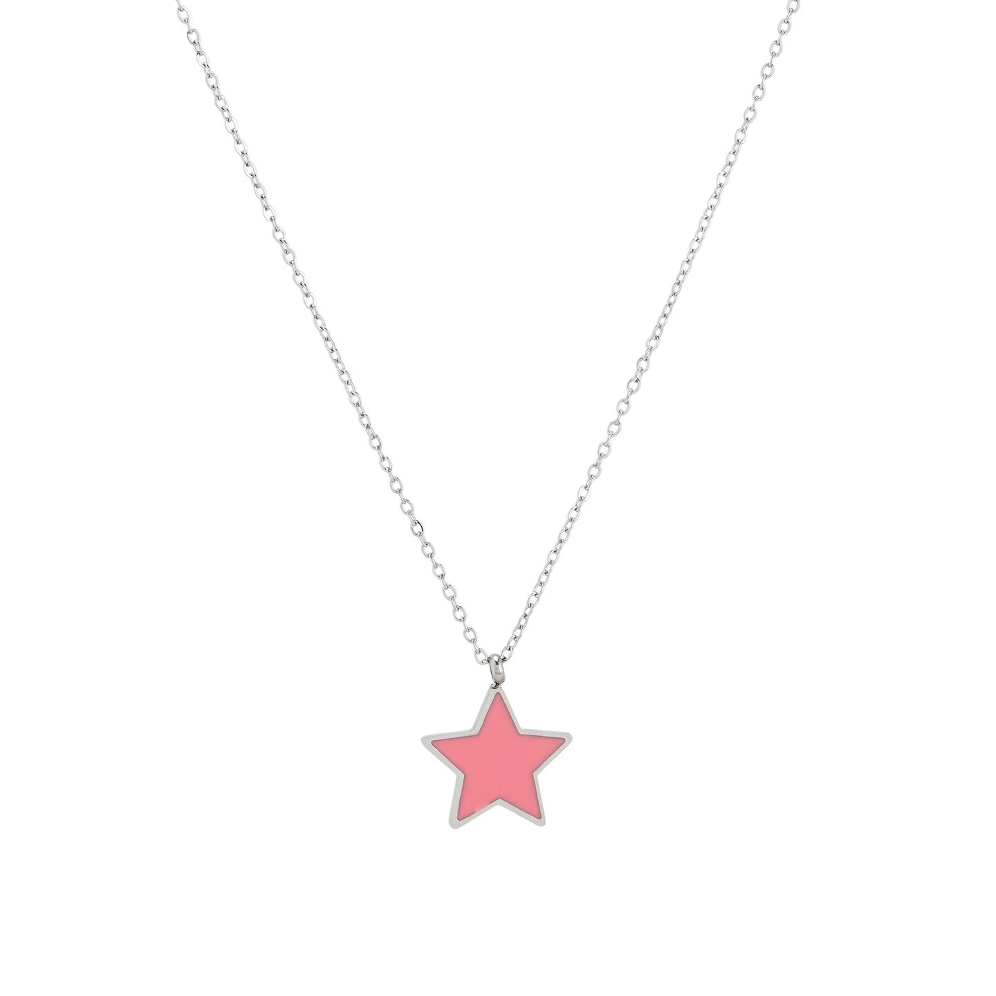 Collier en acier étoile rose