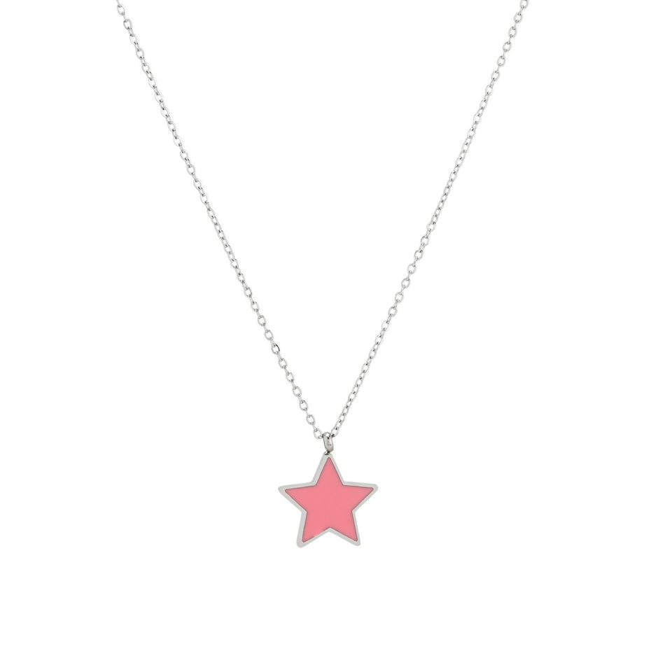 Collier en acier étoile rose