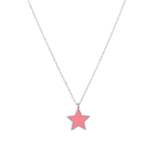 Collier en acier étoile rose
