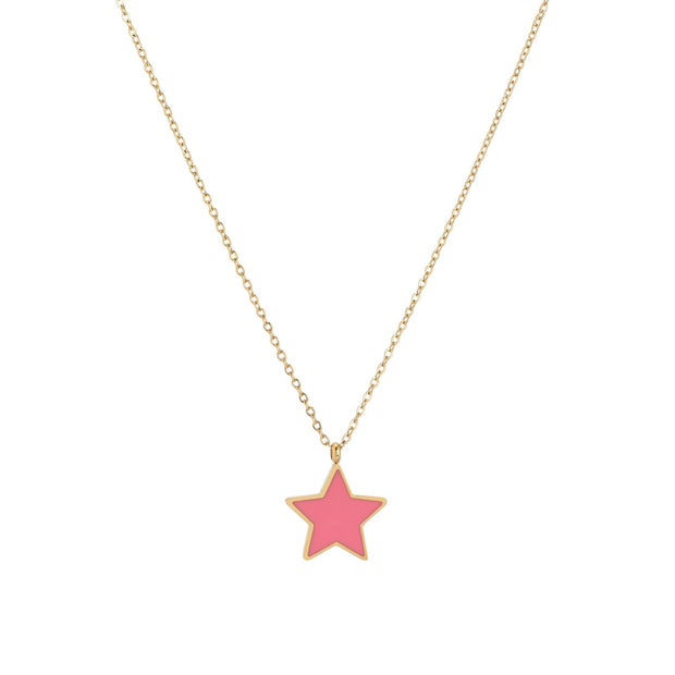 Collier en acier étoile rose