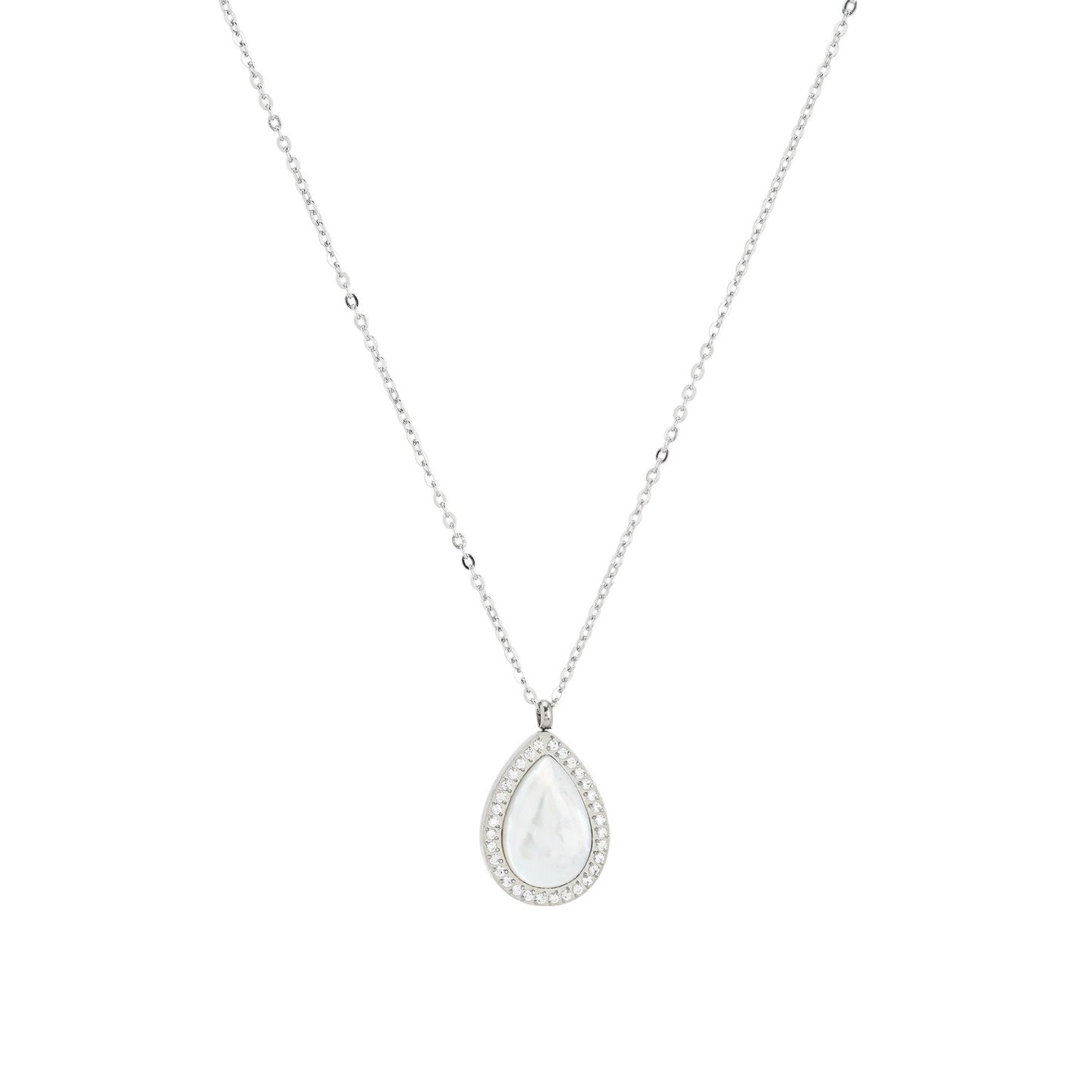 Collier en acier nacre ovale