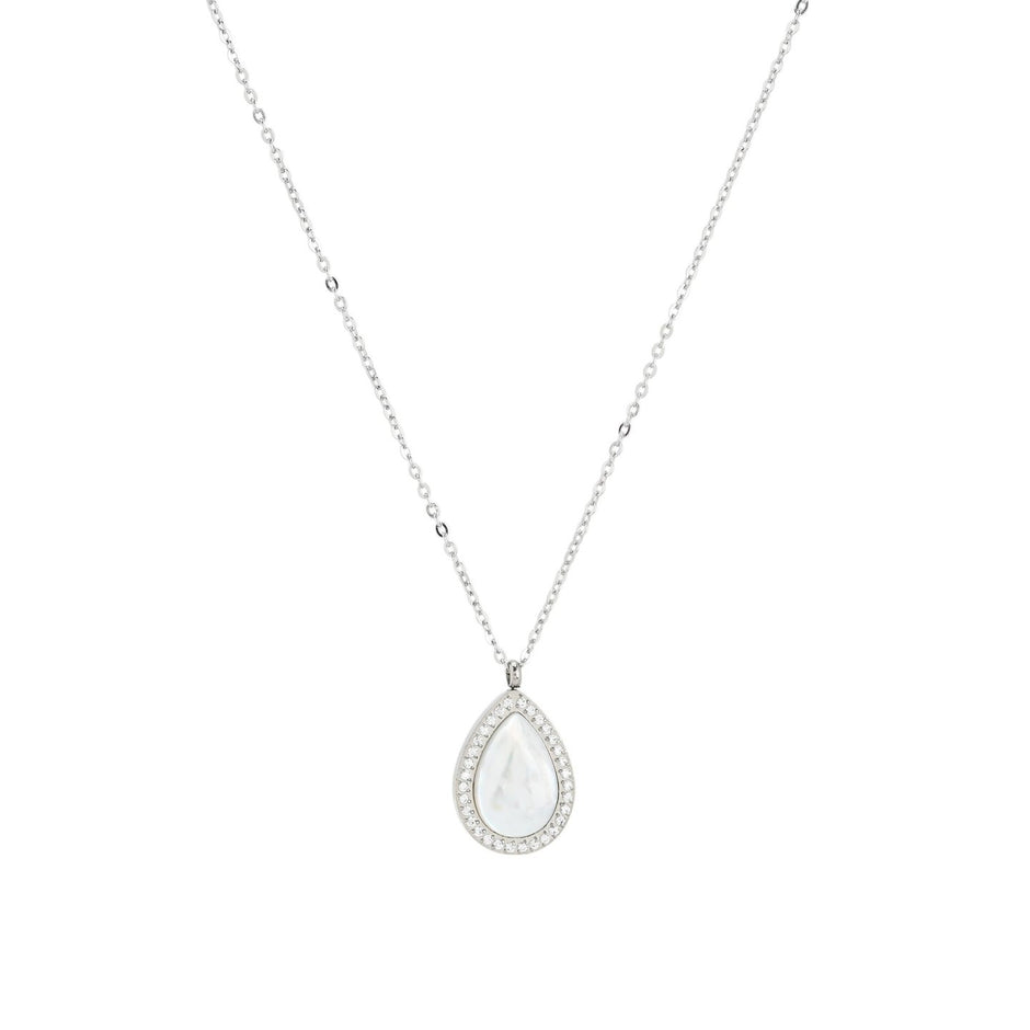 Collier en acier nacre ovale